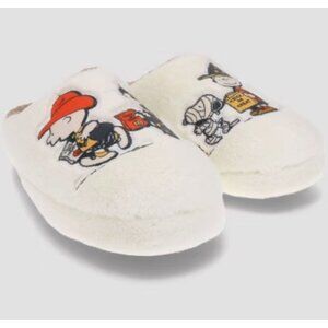 Women's Peanuts Trick or Treat Scuff Slippers Ivory L 9-10 Embroidered Ghost